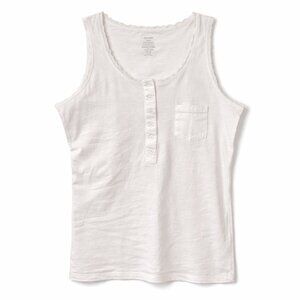 🦜 George Womens White Button-Front Lace Trim Tank Top - M